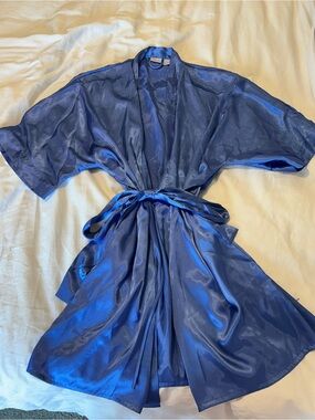 Y2K Dusty Blue Women's Robe with Tie Waist